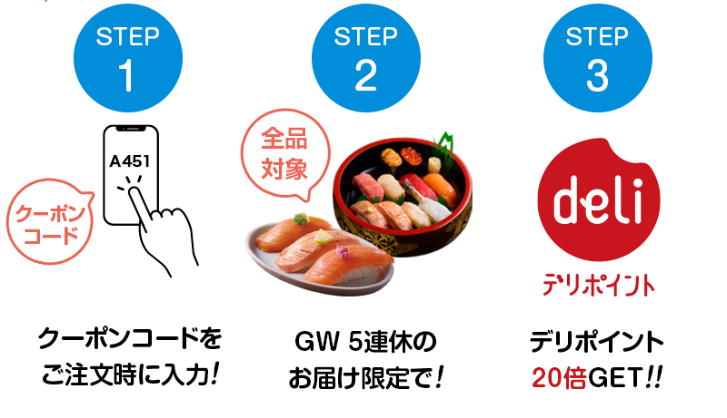クーポンコードのご入力でデリポイント20倍